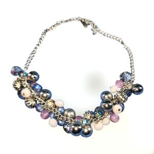 The Limited Statement Necklace – 18" Beaded Cluster in Silver, Lavender, & Blue